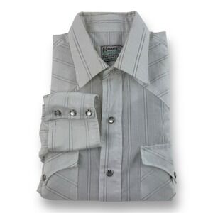 H Bar C Long Sleeve Polyester Cotton Pearl Snap Shirt 15.5/34 White w/ Silver